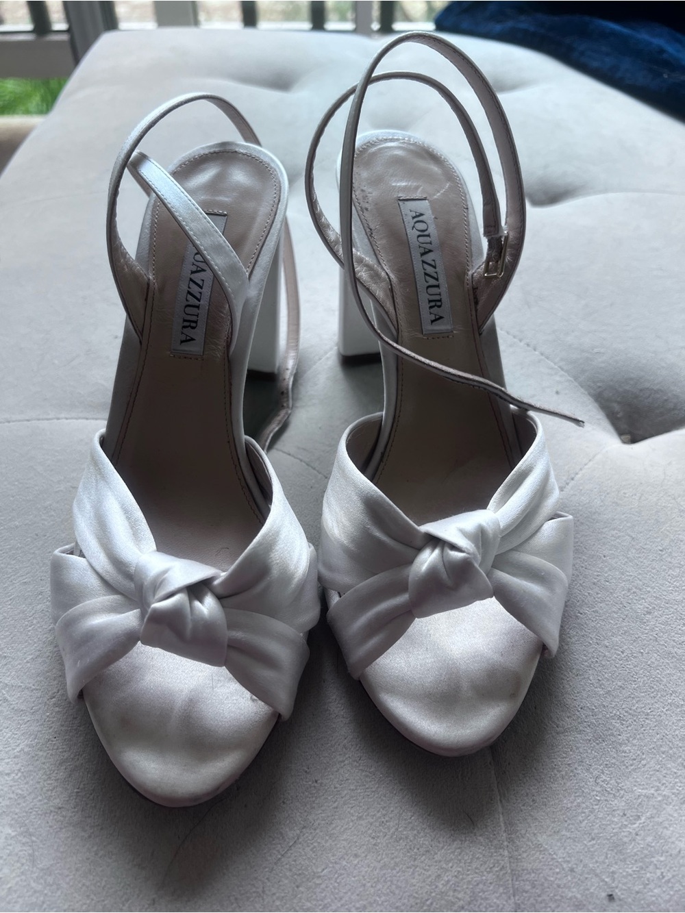 Aquazzura Nina 85 Knot Front Satin Slingback Bridal Heels